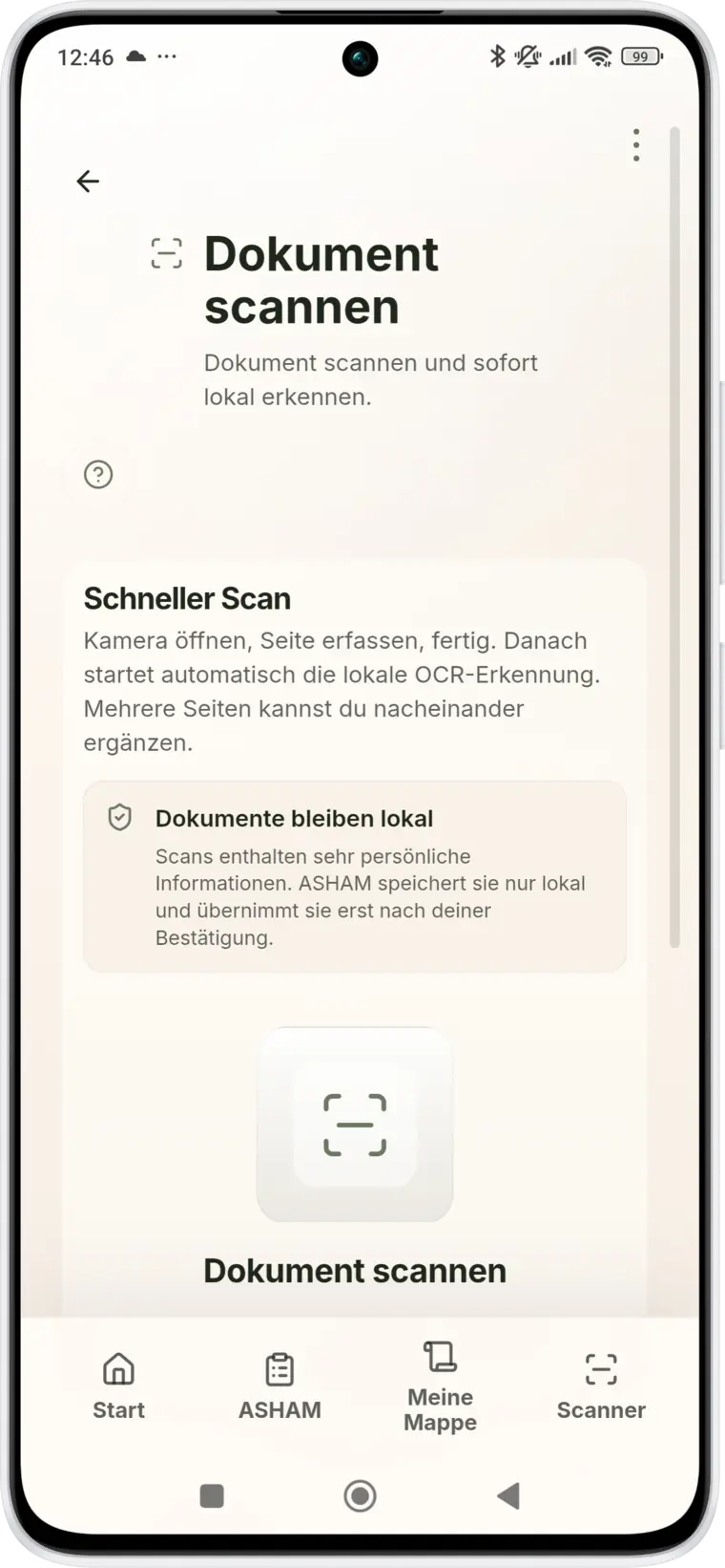 Dokumentenscanner der ASHAM-App