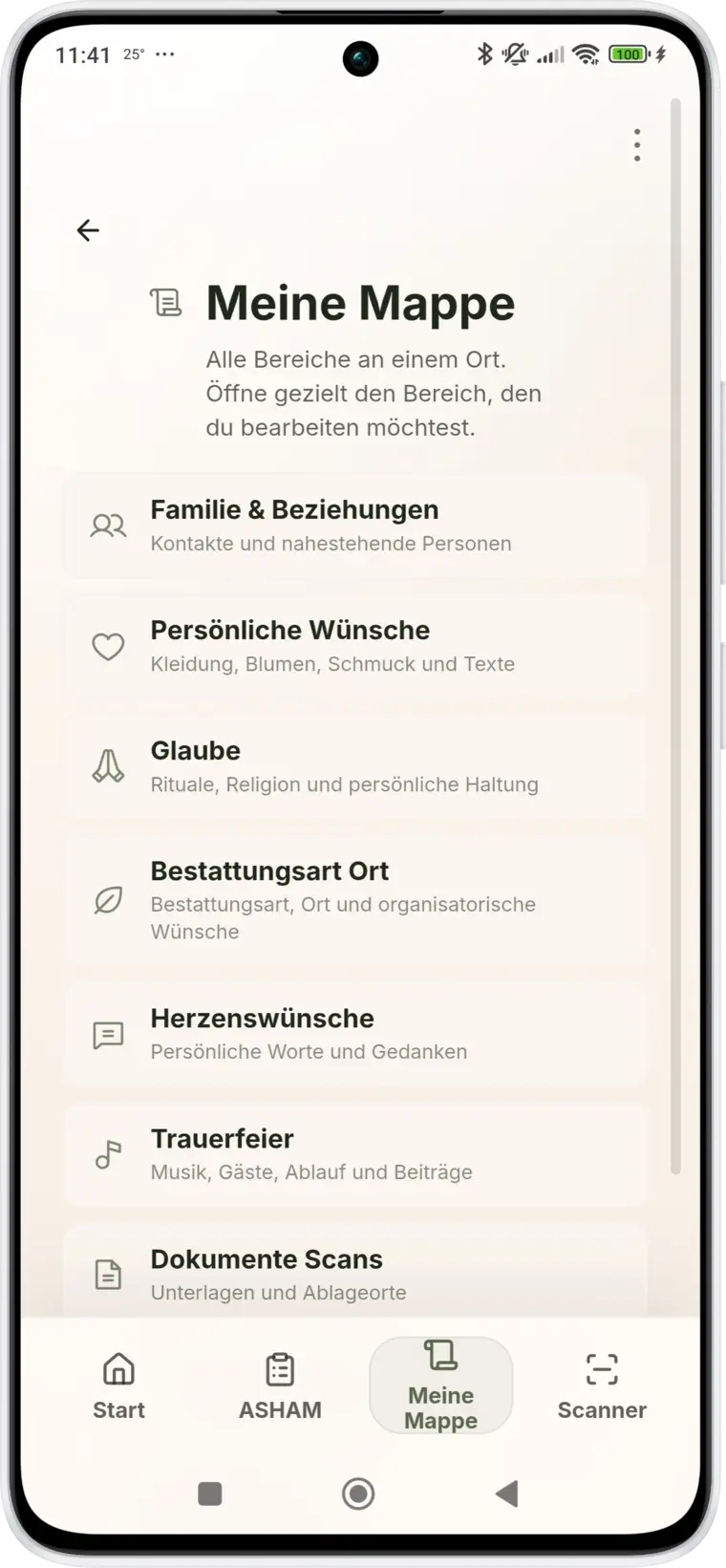 Bereich Meine Mappe in der ASHAM-App